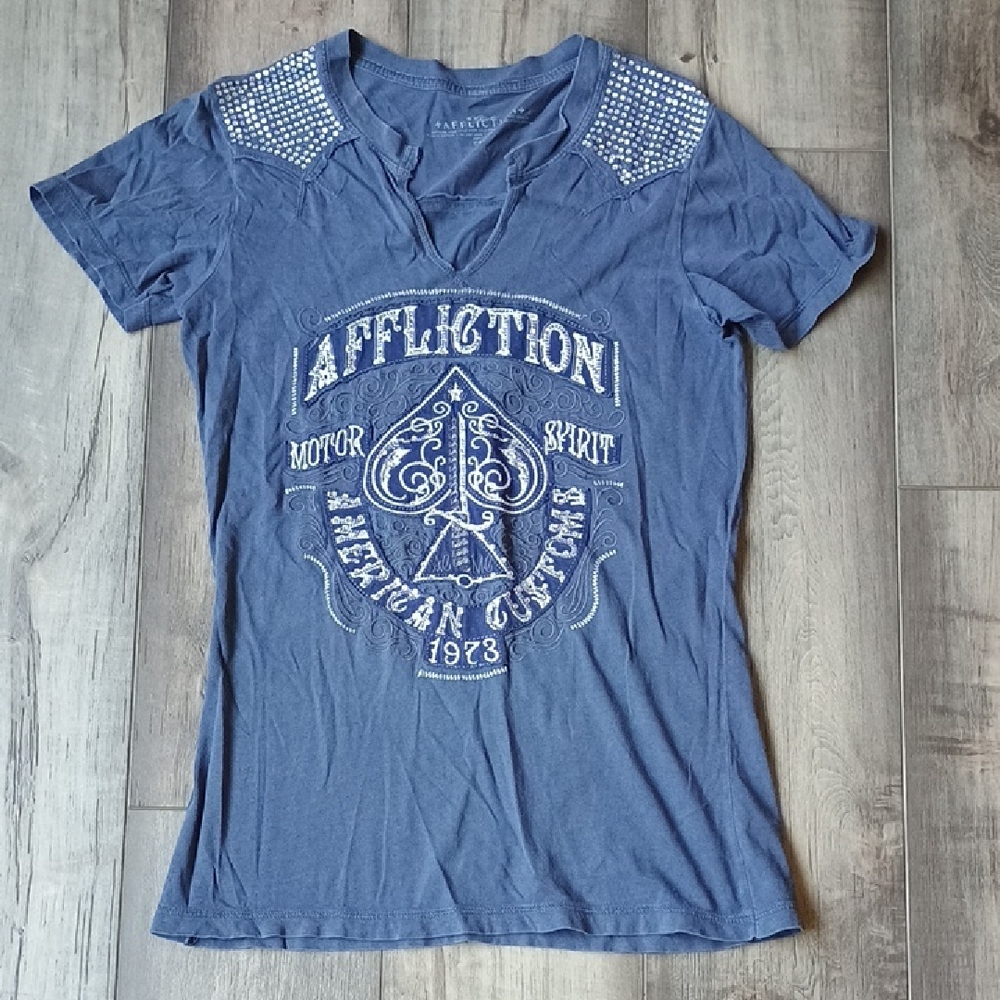 Affliction Blue Graphic Embellished T-Shirt